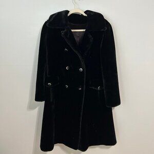 Vintage Borgazia Fairmoor Black Long Faux Fur Double Breasted Coat Size Medium